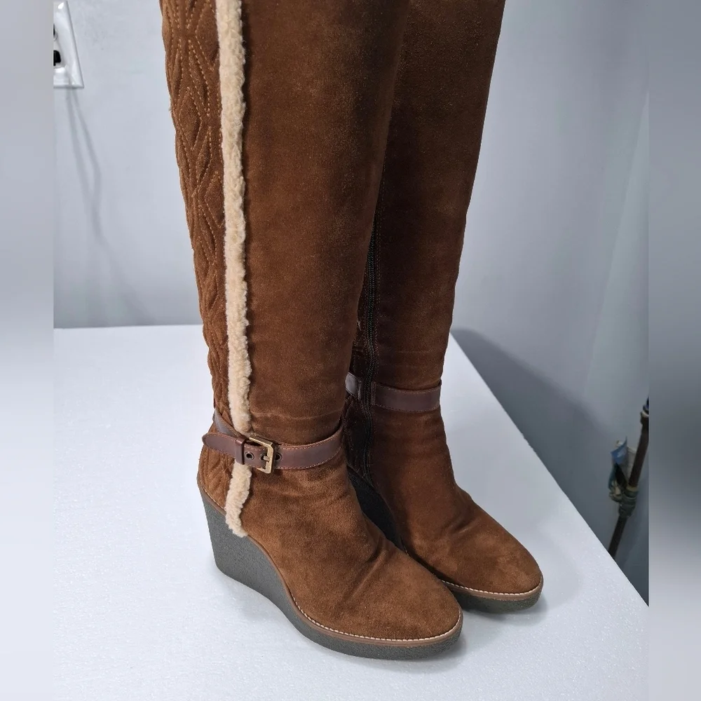 Aquatalia Brown Suede Over the Knee Boots Faux Fur Quilted Size 8